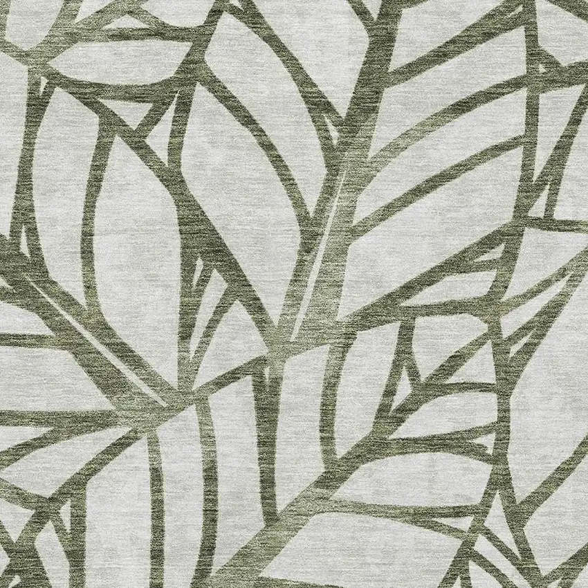 Olive Green And Beige Floral Washable Area Rug With UV Protection Photo 3