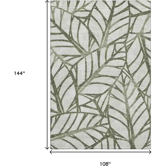 Olive Green And Beige Floral Washable Area Rug With UV Protection Photo 3