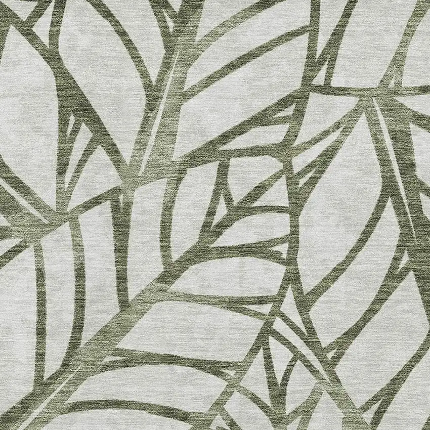 Olive Green And Beige Floral Washable Area Rug With UV Protection Photo 3