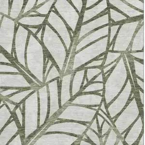 Photo of Olive Green And Beige Floral Washable Area Rug With UV Protection