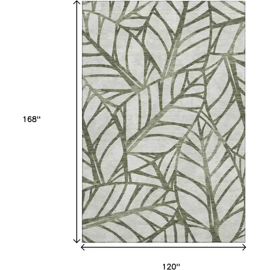 Olive Green And Beige Floral Washable Area Rug With UV Protection Photo 3