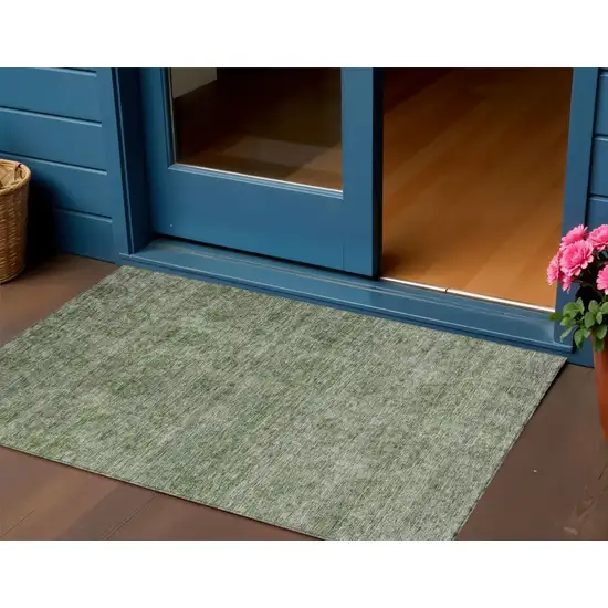 Olive Green And Beige Floral Washable Indoor Outdoor Area Rug Photo 1
