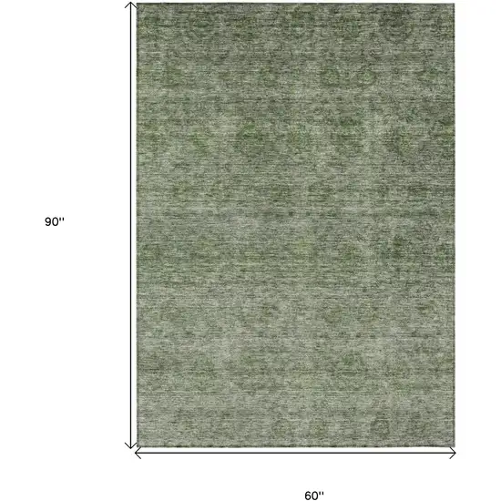 Olive Green And Beige Floral Washable Indoor Outdoor Area Rug Photo 3