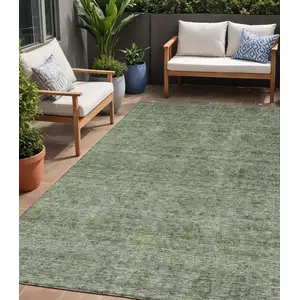 Photo of Olive Green And Beige Floral Washable Indoor Outdoor Area Rug