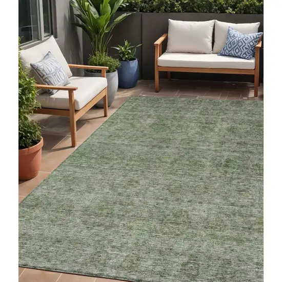 Olive Green And Beige Floral Washable Indoor Outdoor Area Rug Photo 1