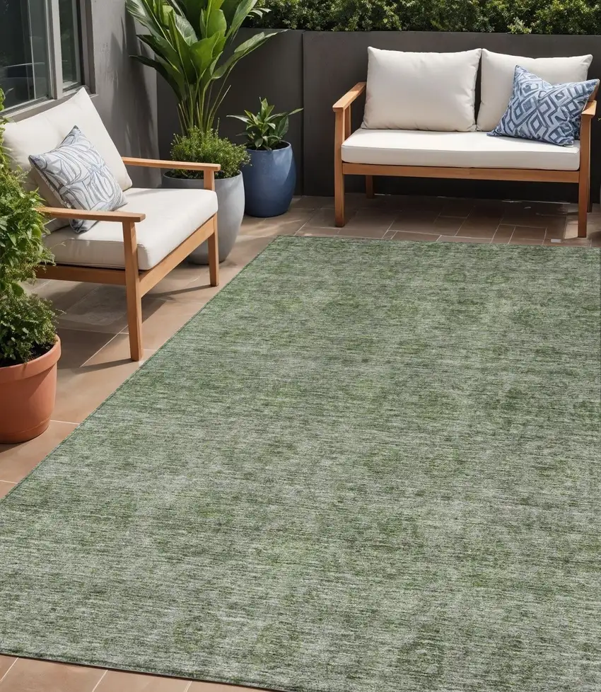 Olive Green And Beige Floral Washable Indoor Outdoor Area Rug Photo 1