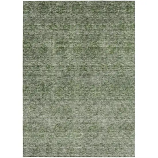 Olive Green And Beige Floral Washable Indoor Outdoor Area Rug Photo 7