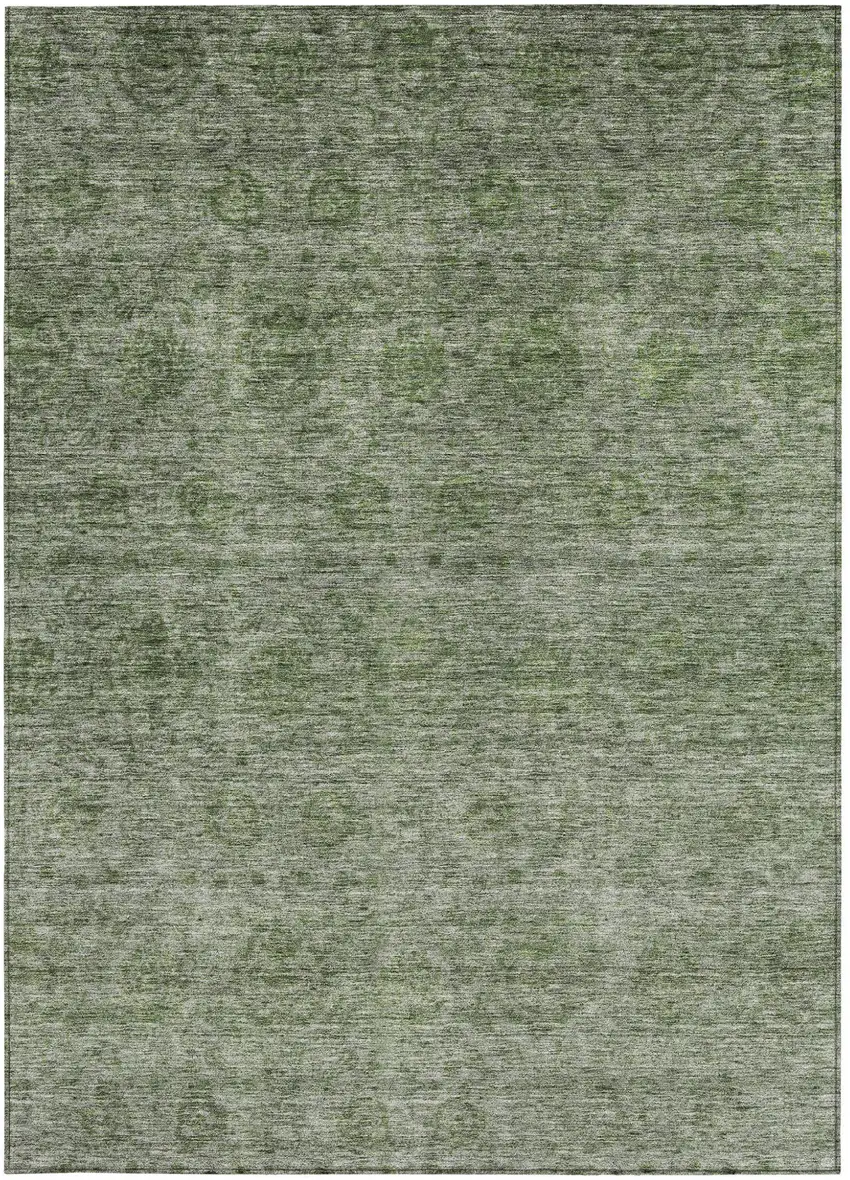 Olive Green And Beige Floral Washable Indoor Outdoor Area Rug Photo 7