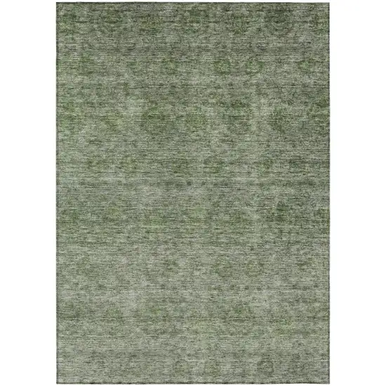 Olive Green And Beige Floral Washable Indoor Outdoor Area Rug Photo 2