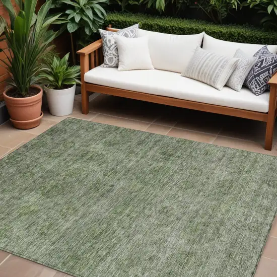 Olive Green And Beige Floral Washable Indoor Outdoor Area Rug Photo 1