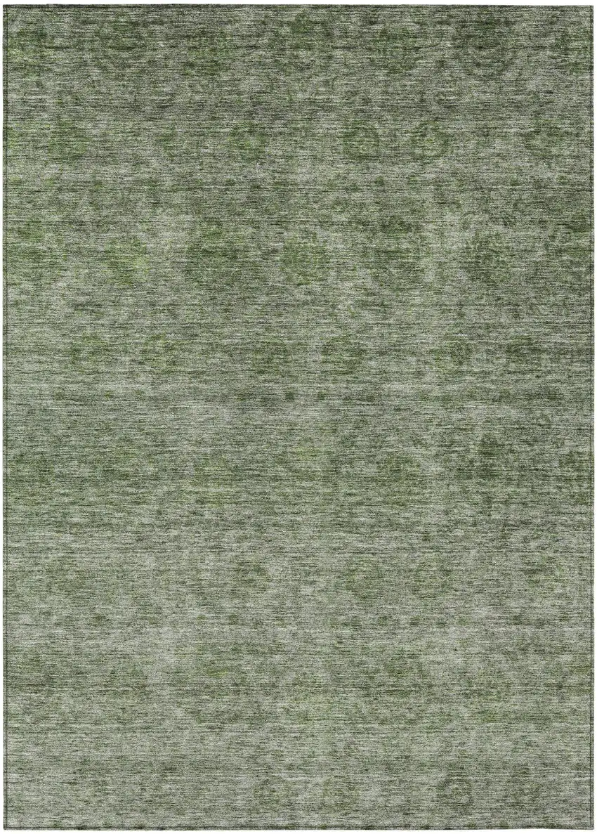 Olive Green And Beige Floral Washable Indoor Outdoor Area Rug Photo 2