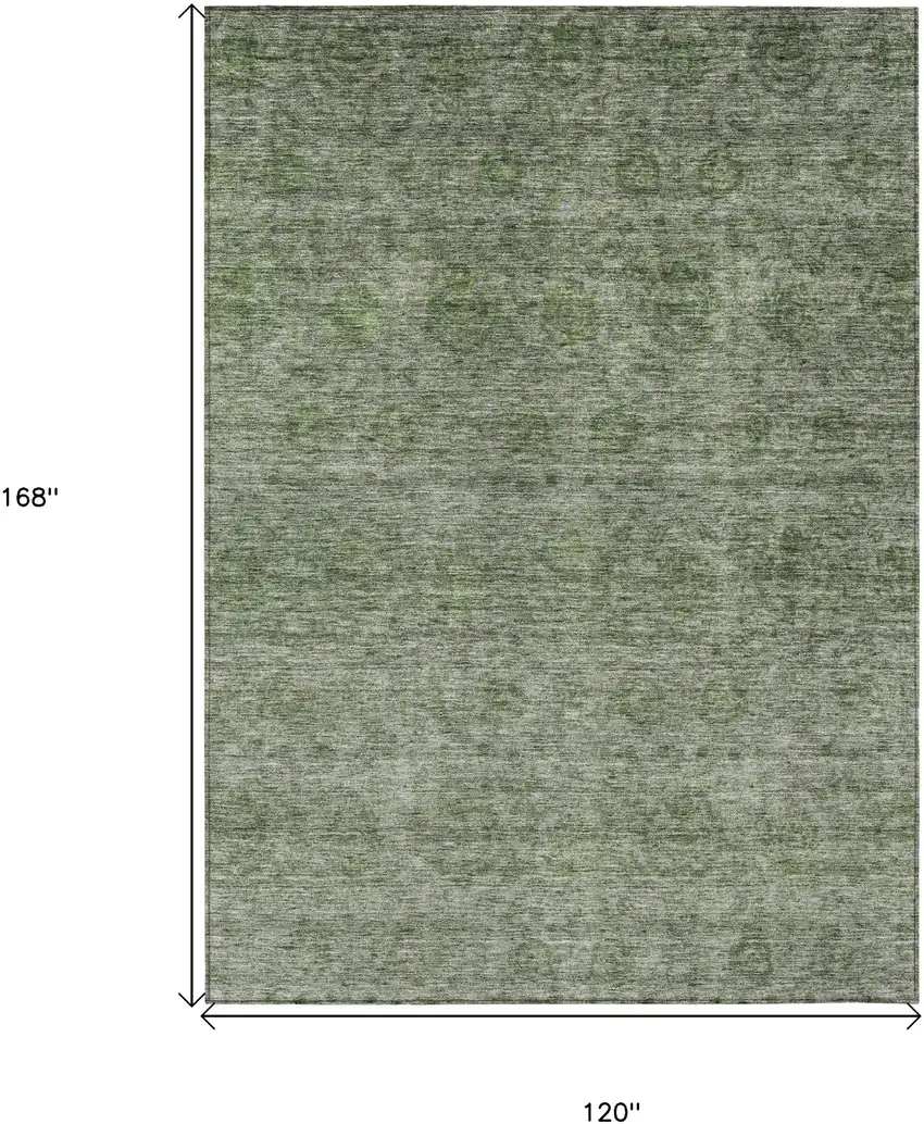 Olive Green And Beige Floral Washable Indoor Outdoor Area Rug Photo 3