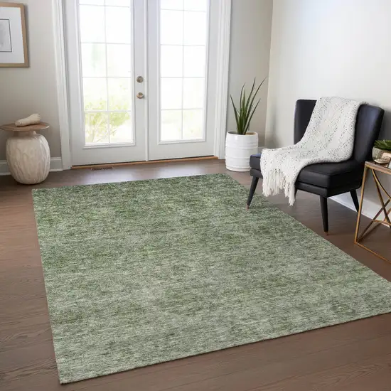 Olive Green And Beige Floral Washable Indoor Outdoor Area Rug Photo 9