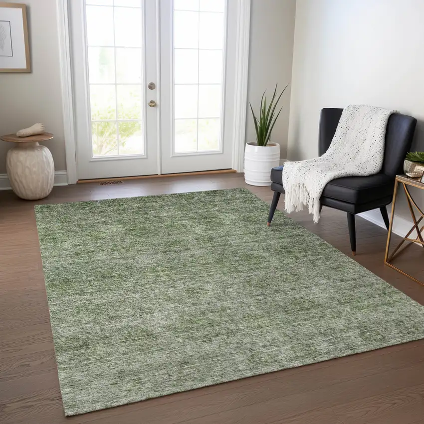 Olive Green And Beige Floral Washable Indoor Outdoor Area Rug Photo 9