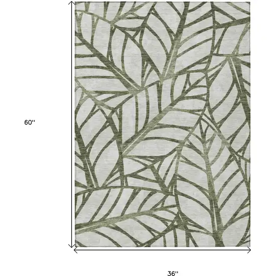 Olive Green And Beige Floral Washable Indoor Outdoor Area Rug Photo 3