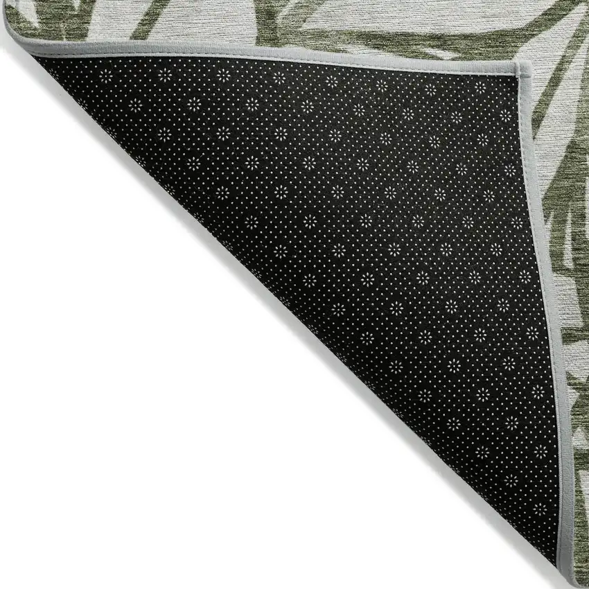 Olive Green And Beige Floral Washable Indoor Outdoor Area Rug Photo 3