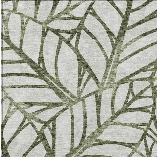 Olive Green And Beige Floral Washable Indoor Outdoor Area Rug Photo 5