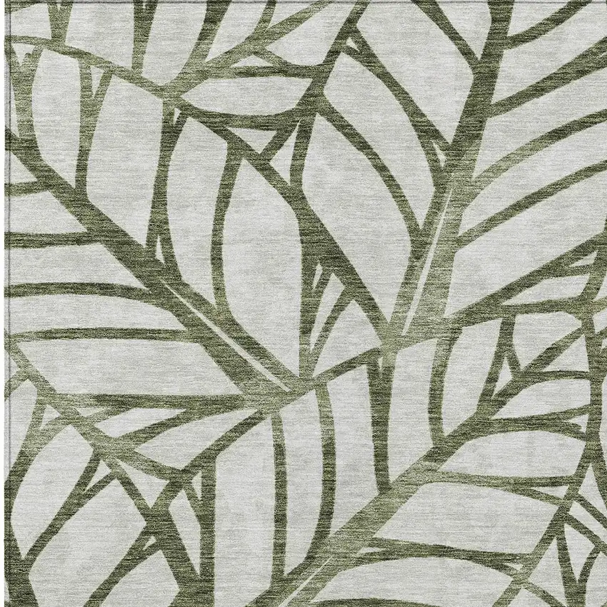 Olive Green And Beige Floral Washable Indoor Outdoor Area Rug Photo 5