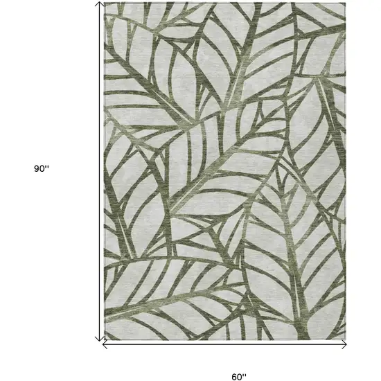 Olive Green And Beige Floral Washable Indoor Outdoor Area Rug Photo 3