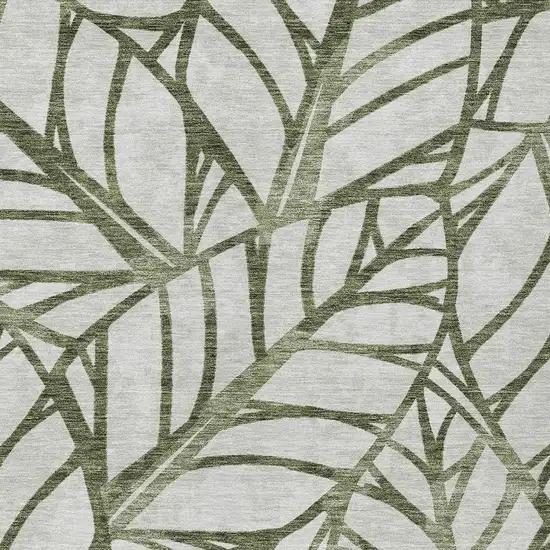 Olive Green And Beige Floral Washable Indoor Outdoor Area Rug Photo 4