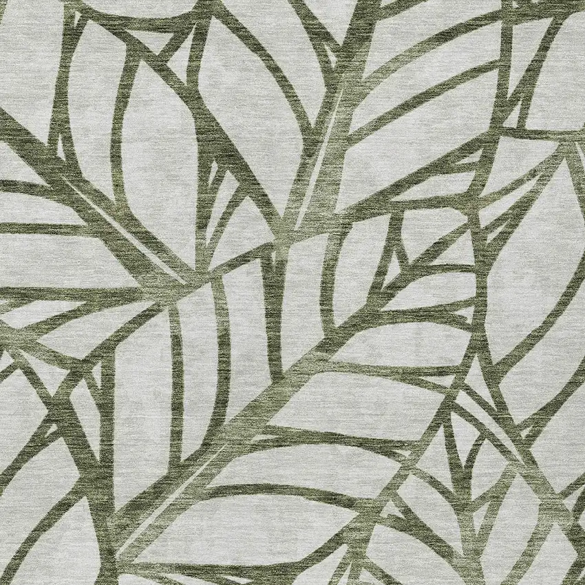 Olive Green And Beige Floral Washable Indoor Outdoor Area Rug Photo 4