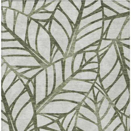 Olive Green And Beige Floral Washable Indoor Outdoor Area Rug Photo 5