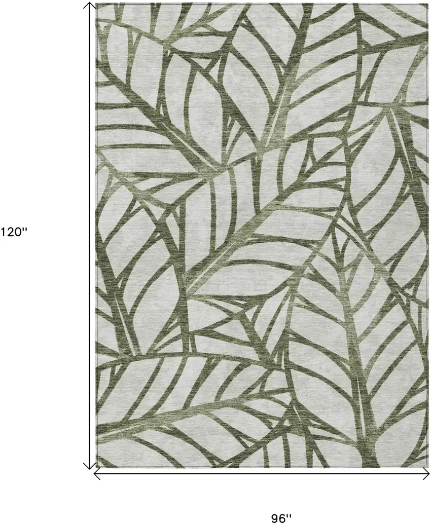 Olive Green And Beige Floral Washable Indoor Outdoor Area Rug Photo 3