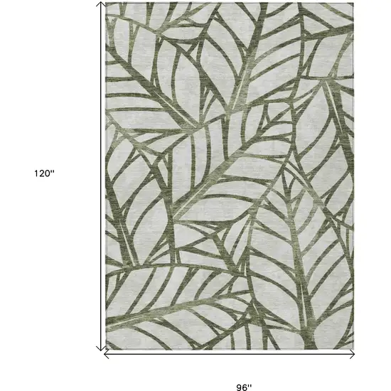 Olive Green And Beige Floral Washable Indoor Outdoor Area Rug Photo 3