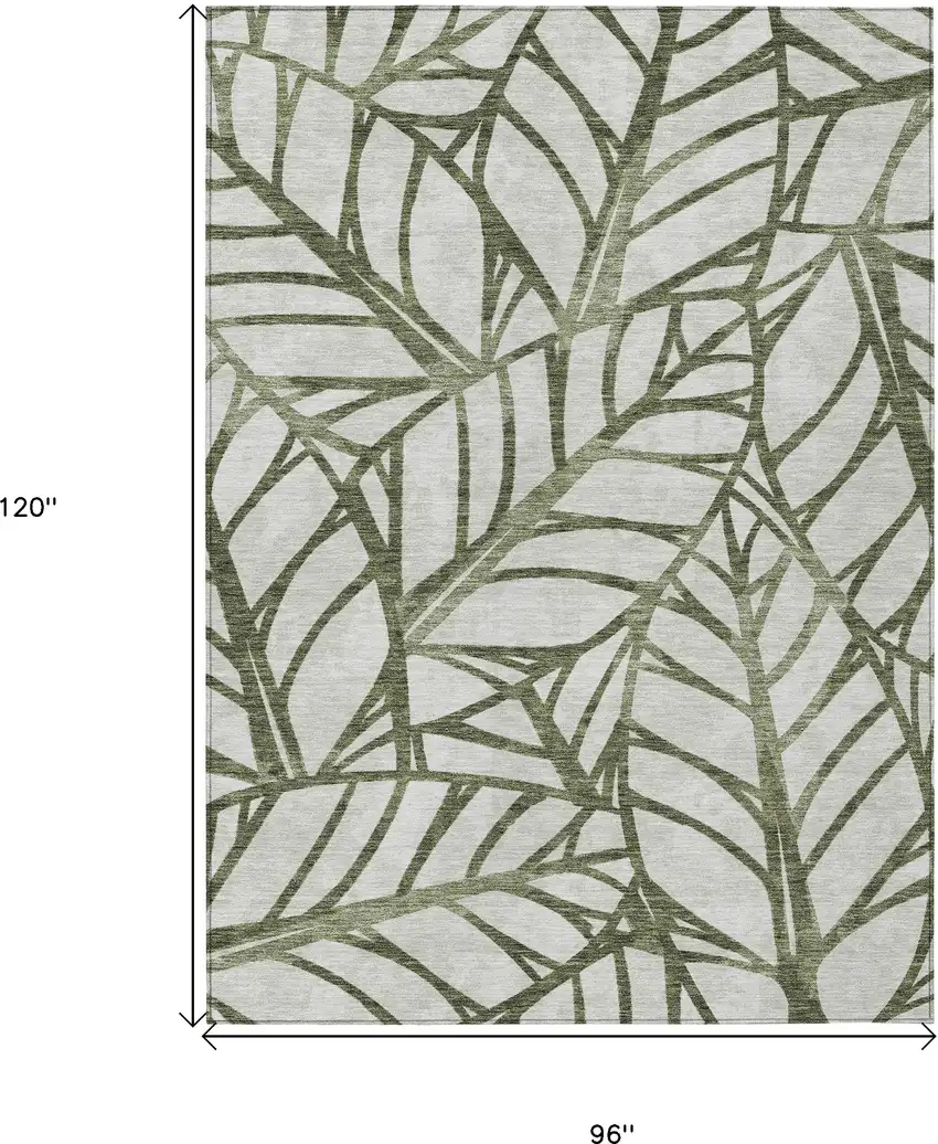 Olive Green And Beige Floral Washable Indoor Outdoor Area Rug Photo 3