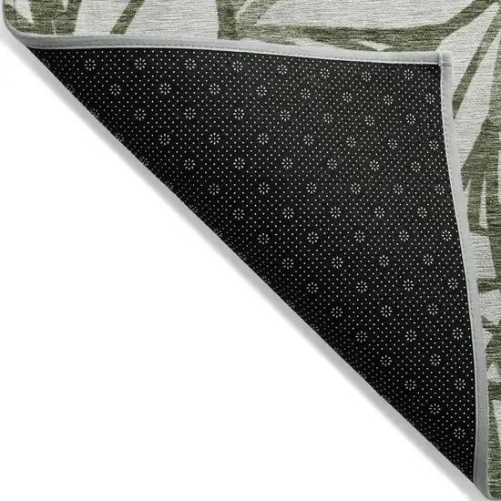 Olive Green And Beige Floral Washable Indoor Outdoor Area Rug Photo 3