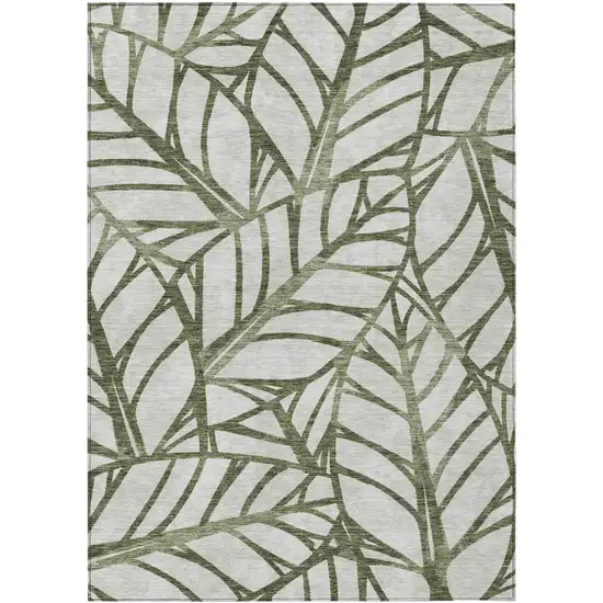 Olive Green And Beige Floral Washable Indoor Outdoor Area Rug Photo 1