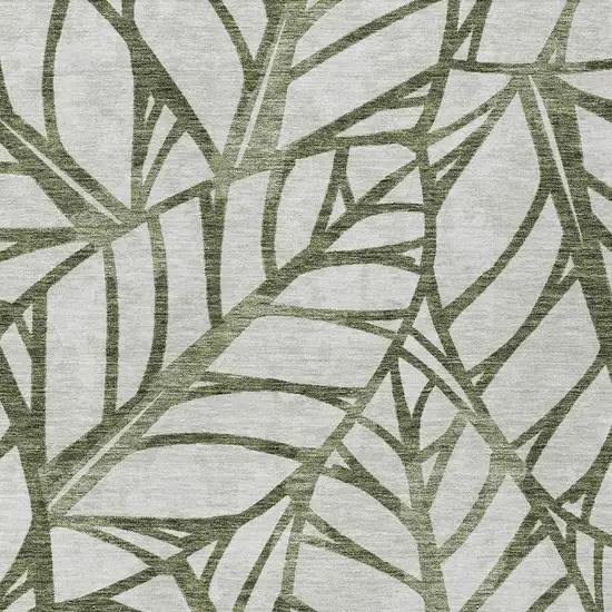 Olive Green And Beige Floral Washable Indoor Outdoor Area Rug Photo 4