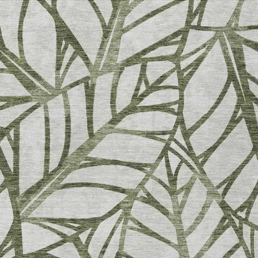 Olive Green And Beige Floral Washable Indoor Outdoor Area Rug Photo 4