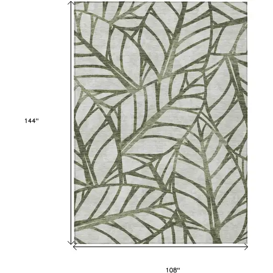 Olive Green And Beige Floral Washable Indoor Outdoor Area Rug Photo 3