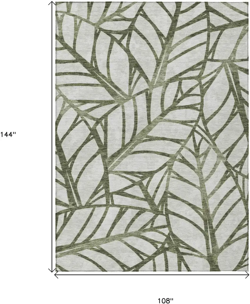 Olive Green And Beige Floral Washable Indoor Outdoor Area Rug Photo 3