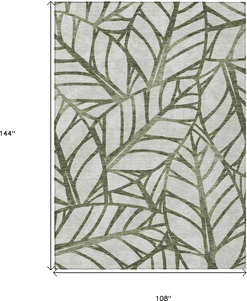 Olive Green And Beige Floral Washable Indoor Outdoor Area Rug Photo 3