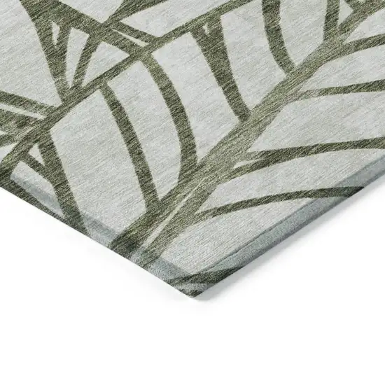 Olive Green And Beige Floral Washable Indoor Outdoor Area Rug Photo 2