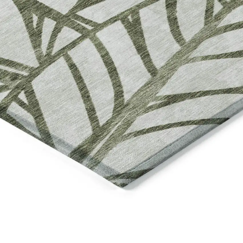 Olive Green And Beige Floral Washable Indoor Outdoor Area Rug Photo 2