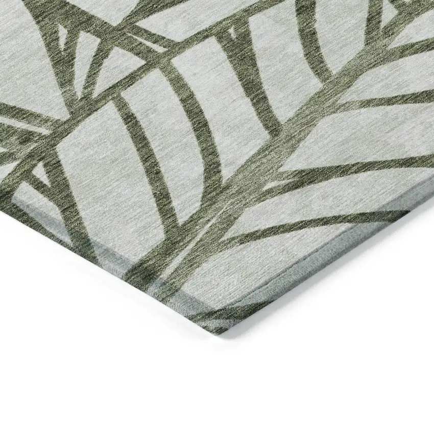 Olive Green And Beige Floral Washable Indoor Outdoor Area Rug Photo 2