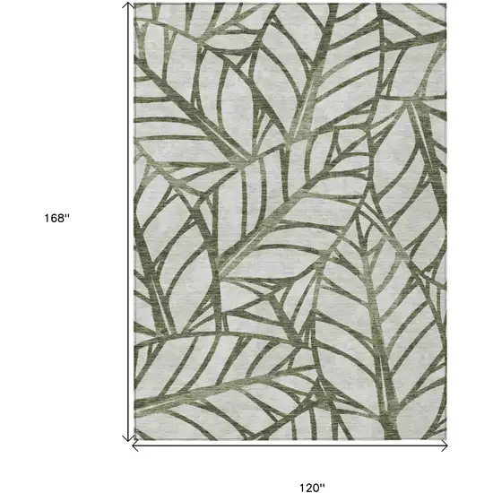 Olive Green And Beige Floral Washable Indoor Outdoor Area Rug Photo 3
