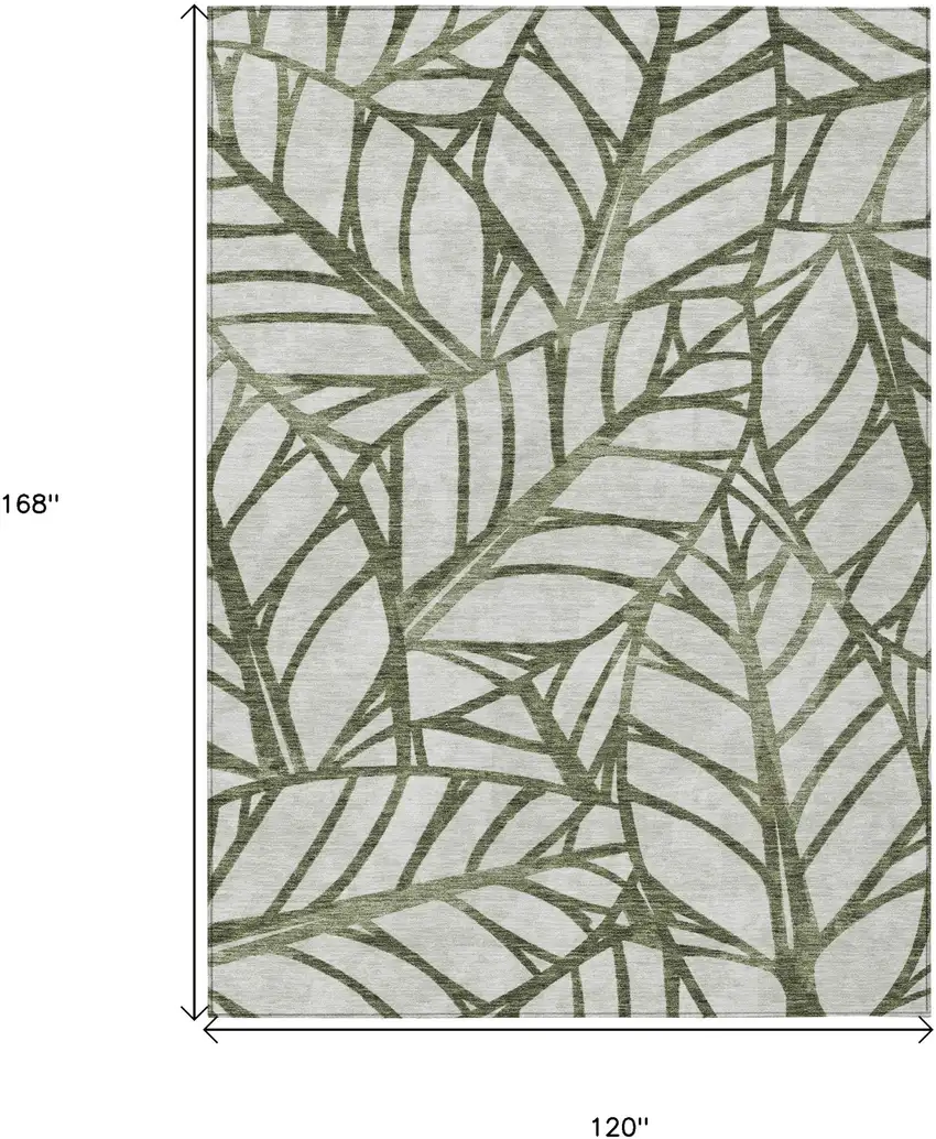 Olive Green And Beige Floral Washable Indoor Outdoor Area Rug Photo 3
