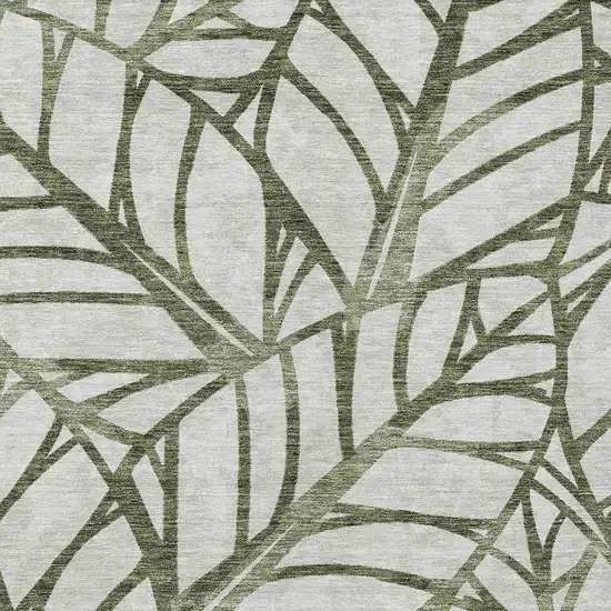Olive Green And Beige Floral Washable Indoor Outdoor Area Rug Photo 4