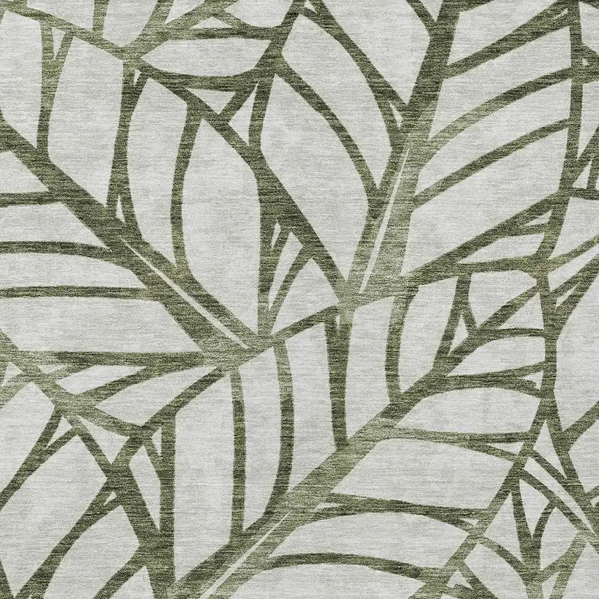 Olive Green And Beige Floral Washable Indoor Outdoor Area Rug Photo 4