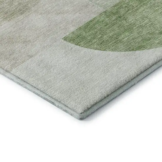 Olive Green And Beige Geometric Washable Area Rug With UV Protection Photo 9