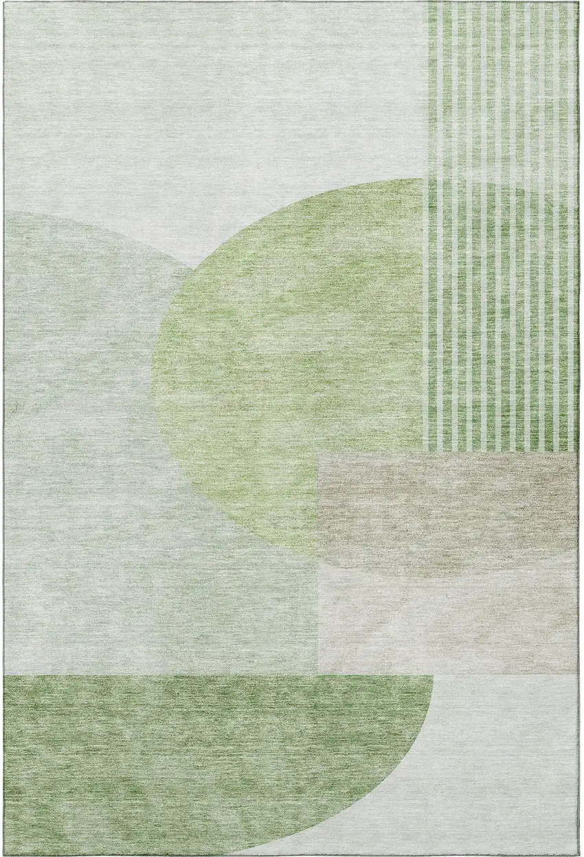 Olive Green And Beige Geometric Washable Area Rug With UV Protection Photo 3