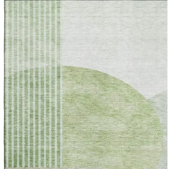 Olive Green And Beige Geometric Washable Area Rug With UV Protection Photo 4