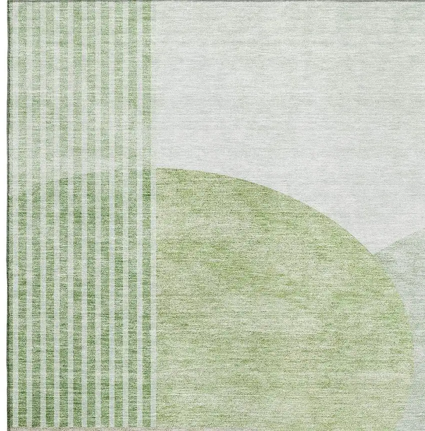 Olive Green And Beige Geometric Washable Area Rug With UV Protection Photo 4
