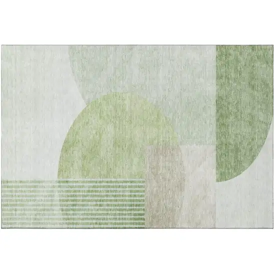 Olive Green And Beige Geometric Washable Area Rug With UV Protection Photo 2