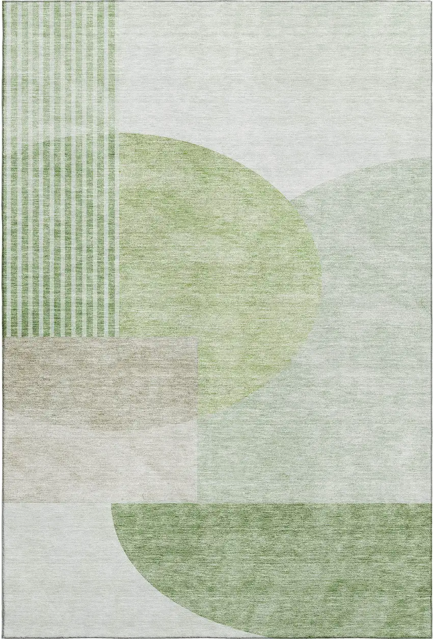 Olive Green And Beige Geometric Washable Area Rug With UV Protection Photo 2