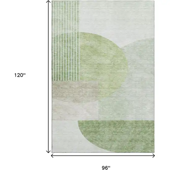 Olive Green And Beige Geometric Washable Area Rug With UV Protection Photo 4